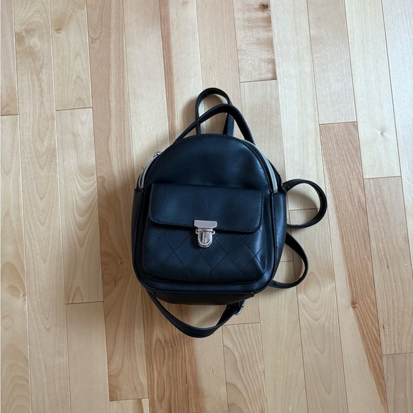 Black Leather Mini Backpack - Picture 1 of 4